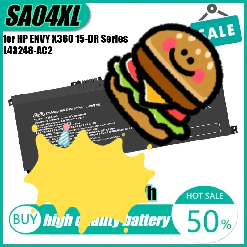 

15.12V 55.67Wh SA04XL Laptop Battery for HP ENVY X360 15-DR Series L43248-AC2 L43267-005