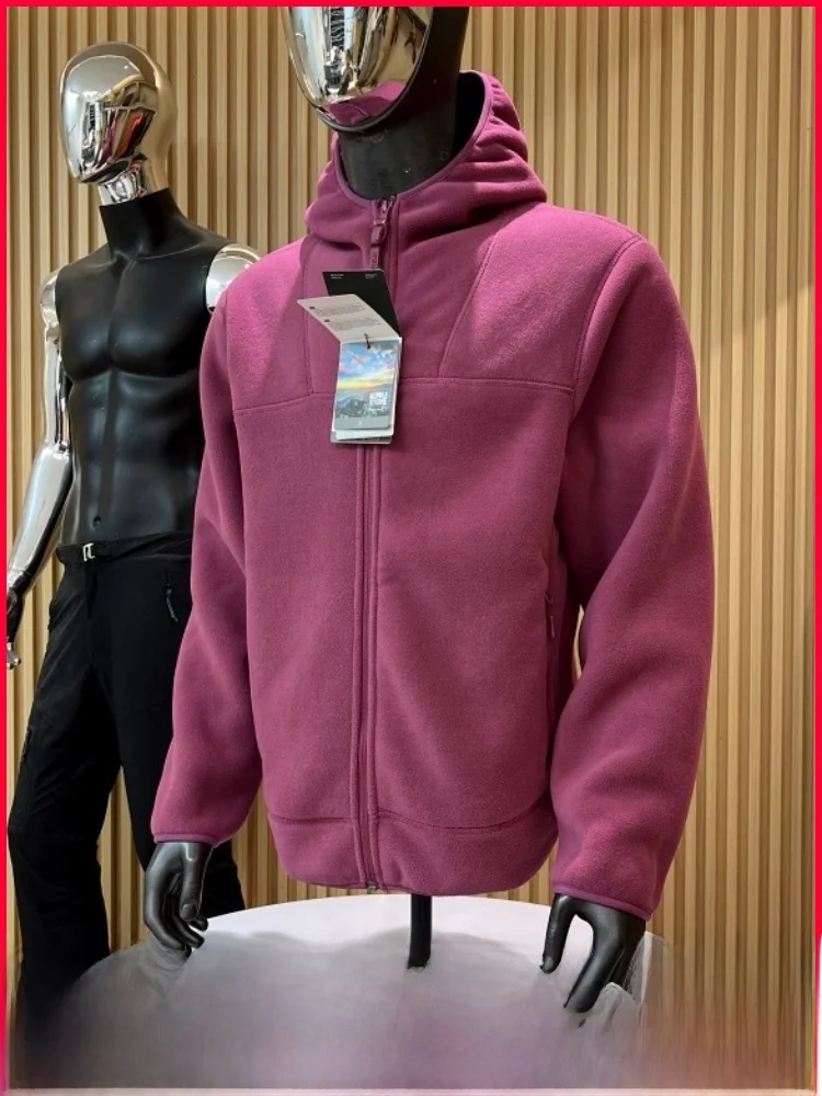 

Thiened Fce Hooded Jaet Men's Winter Outdoor Coat Warm Stand Fit Long Sve Zipper Closure Youth Faion Anti-Wind