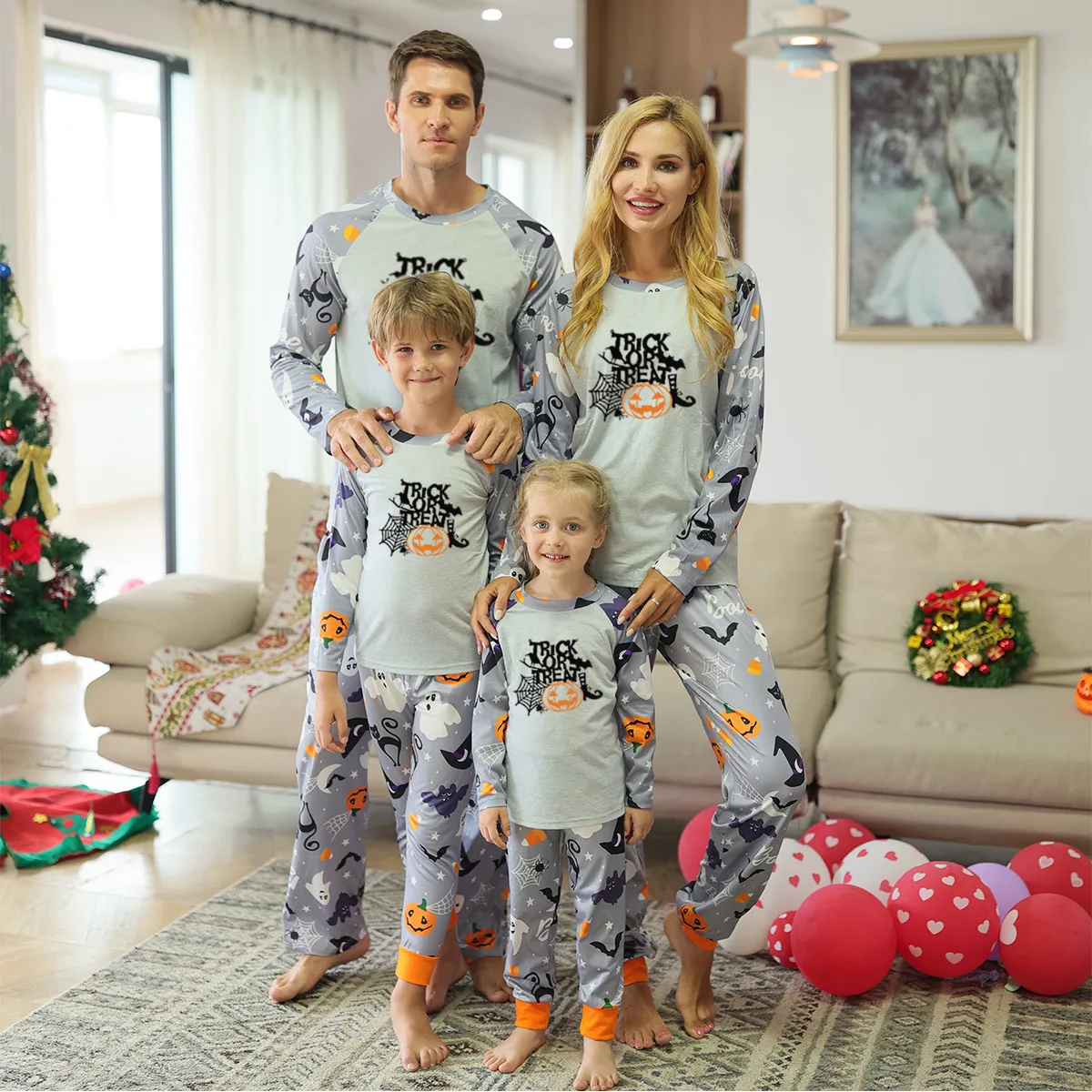 New 2024 Halloween Family Pajamas Fashion Skull Pumpkin Parent Child Suit Quality Family Matching Outfits  Festival Home Clothes