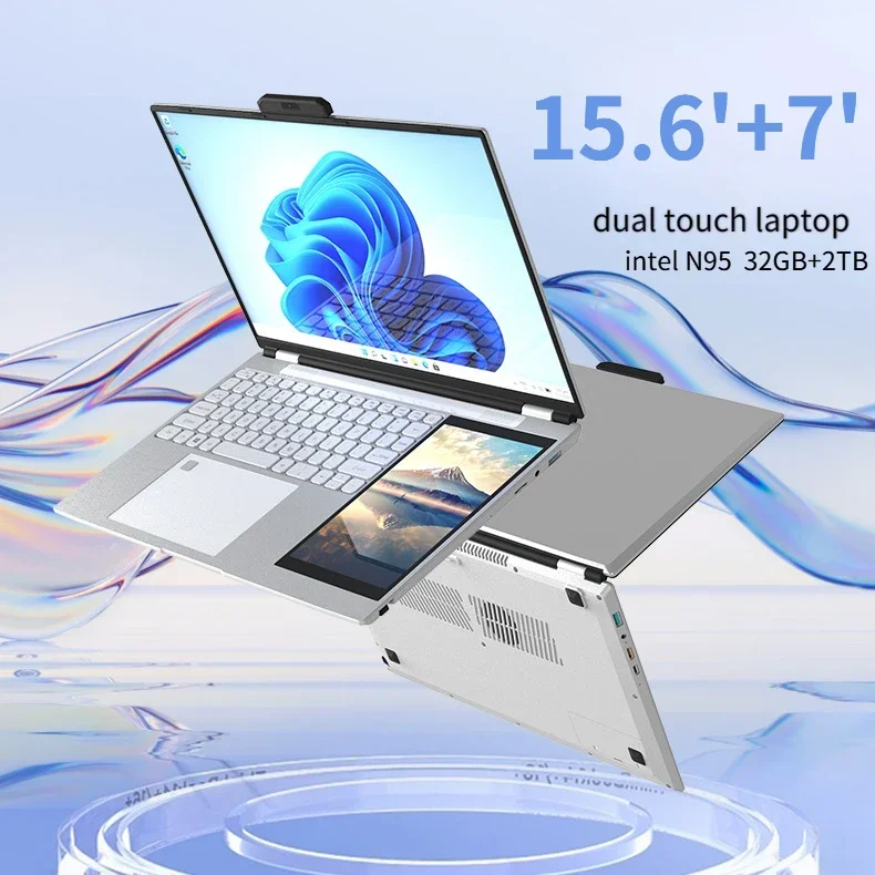 New 15.6'+7' Dual Touch Laptop Intel N95 Core i7-8500U Notebook Windows11 Ultra-thin 32GB RAM 2TB SSD 1920x1080