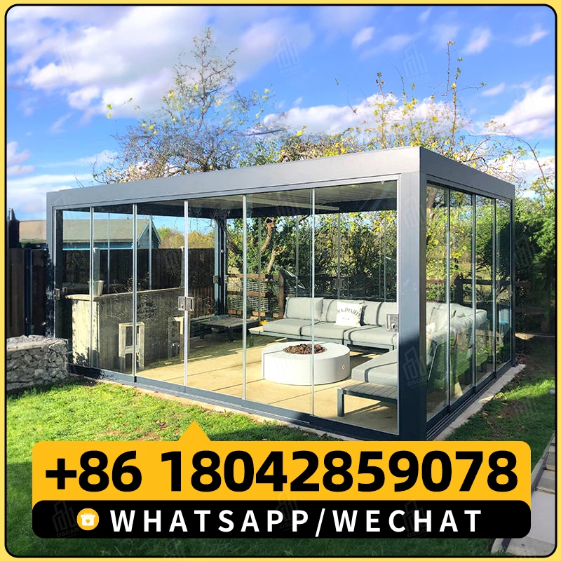 Outdoor Waterproof Pergola Aluminium Motorized Louvered Pergola Canopy Exterior Gazebo 3x3,3x4,4x6m Bioclimatic Pergola Shading