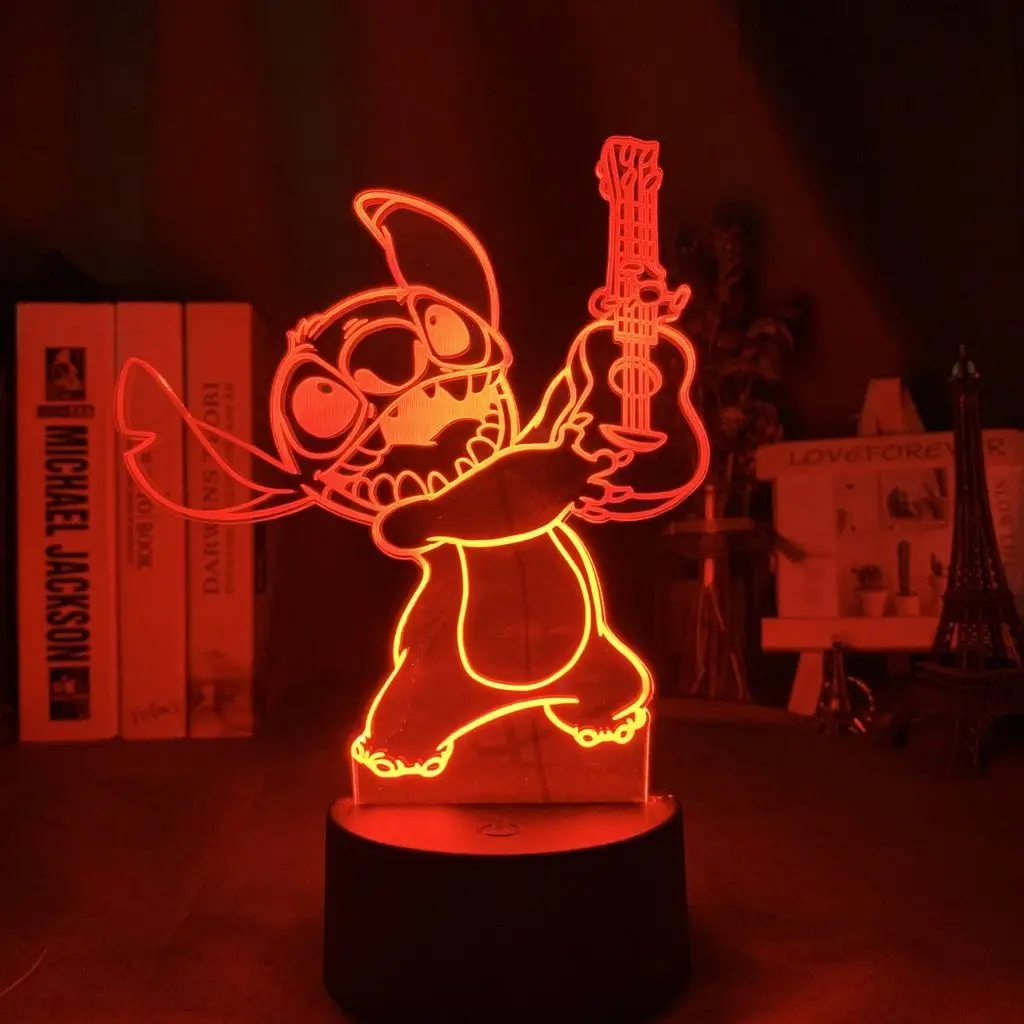Figura Decorativa de Acrílico Brillante de Disney Stitch, Adorno de Anime, Regalo Creativo para la Habitación, Luz Nocturna Ambiental