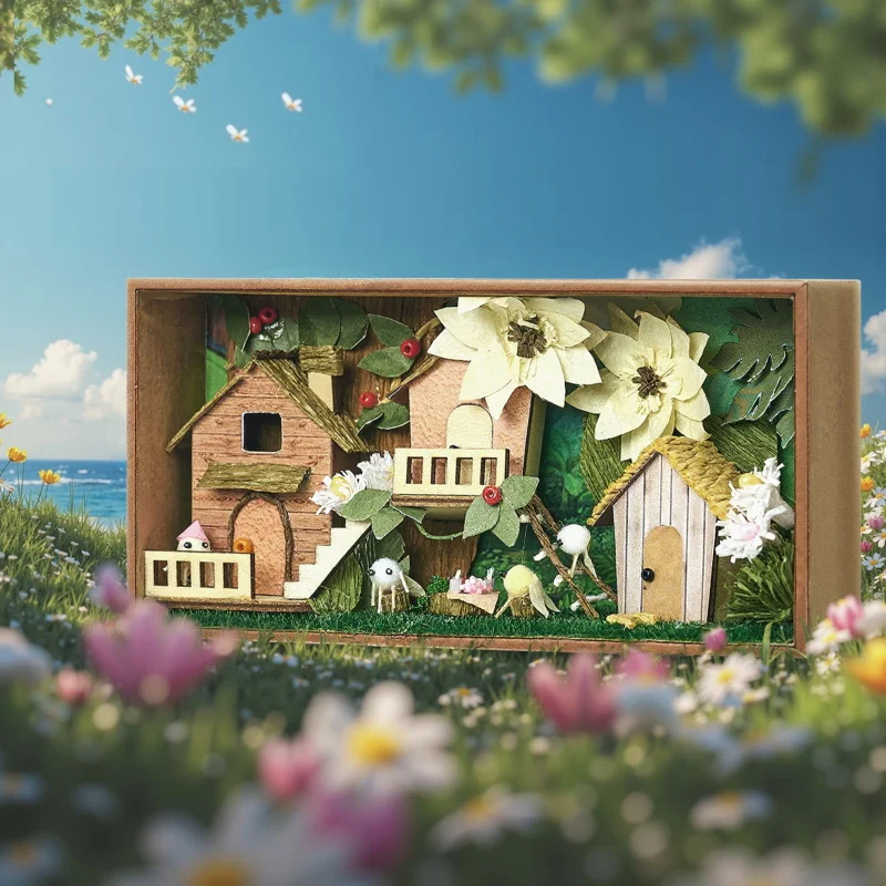 Diy kits de construção em miniatura de madeira mini caixa estações secretas casas de boneca com móveis casas de bonecas para amigos presentes de aniversário