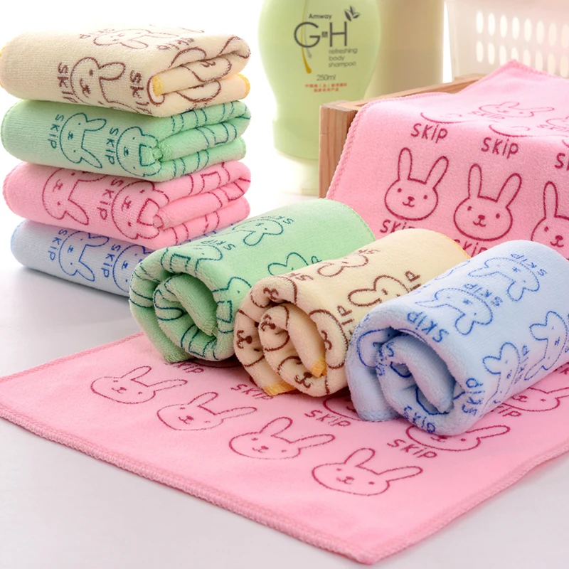 3 Colors 100% Cotton Towel Cartoon Rabbit Highly Absorbent Children's Bath Towel Solid Color Hand Towel Face Wipe Towel