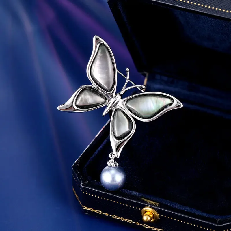 102 إكسسوارات سترة بدلة الخريف والشتاء للنساء، أذن البحر الملونة الطبيعية، الصدفة، اللؤلؤ، دبابيس الفراشة