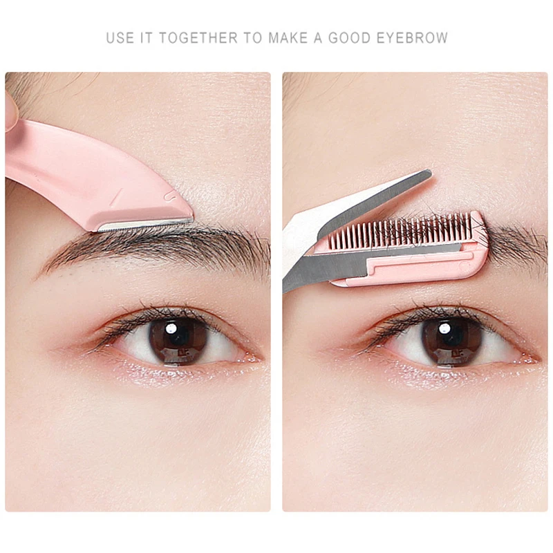 1 Stück rosa Augenbrauen-Trimmer-Schere mit 2 Kämmen, Gesichtshaarentfernung, Pflege, Gestaltung, Rasierer, Kosmetik-Make-up-Zubehör