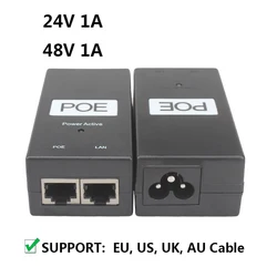 POE 24V 48V 1A 24 Volt POE Injector Active Adapter 24V 1A Switch POE Power Supply UK AU EU Powerline Ethernet Adapters 100Mbps
