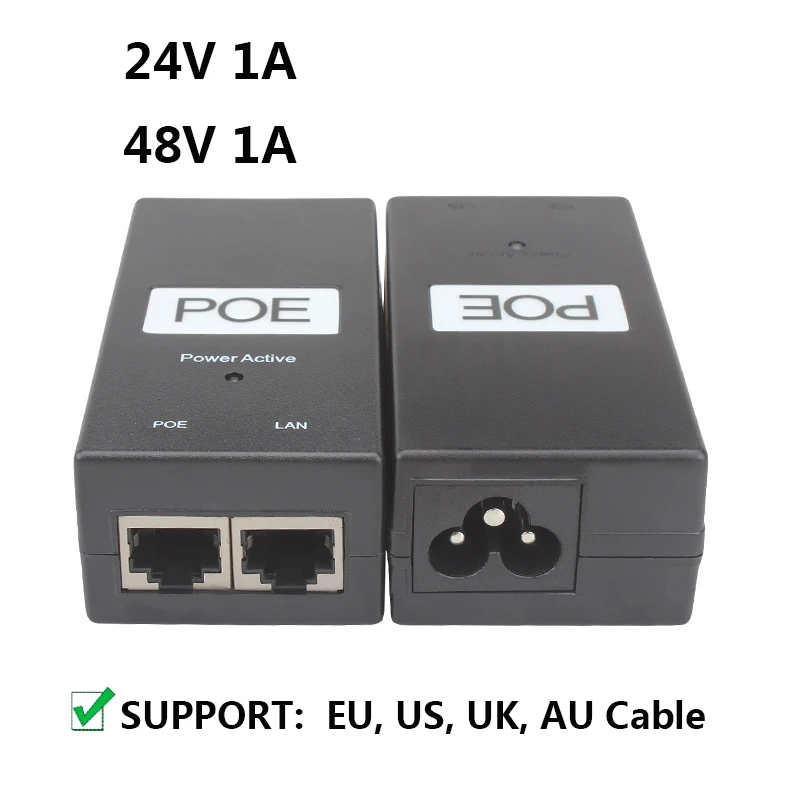 24V 48V 1A 24 48 Volt  POE Injector Active Adapter 24V 1A 500ma 0.5A Switch Power Supply Powerline Ethernet Adapters 100M bps