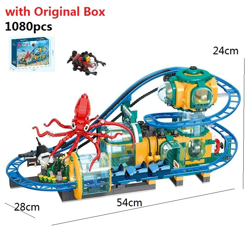 Big Sale Original Box Birthday Gifts MOC Ocean Base Roller Coaster Building Blocks Set Animal World Underwater Amusement Toys