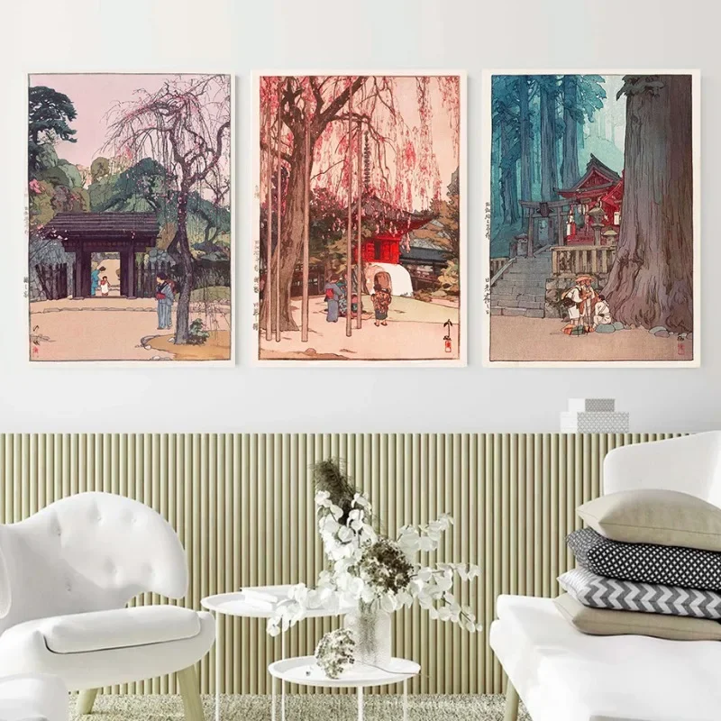 1pc frameless Canvas Painting Retro Ukiyo-e Traditional Japan Poster Tokyo Japanese Illustration Landscape Canvas Painting Wall
