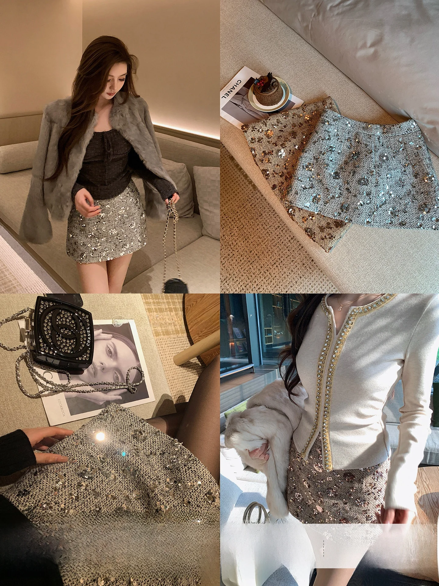 

Женская короткая юбка с пайетками, А-силуэт, с высокой талией, класса люкс, для повседневной носки, китайский бренд