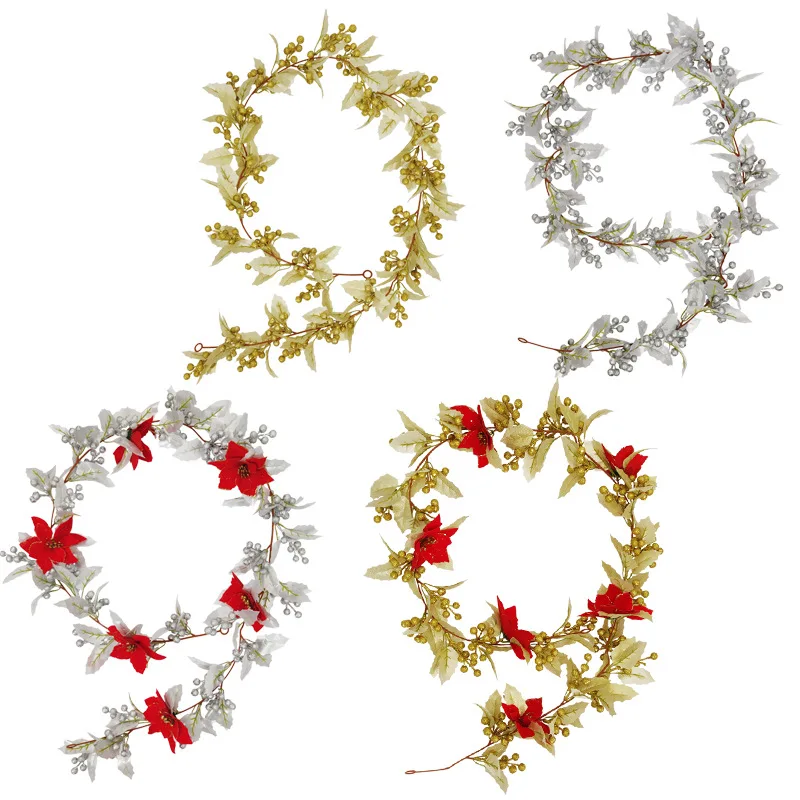 175CM Gold Silver Christmas plant Hanging Wall Mistletoe Gold fruit garland DIY Wreath Tree Xmas New year home Garden Gift Decor