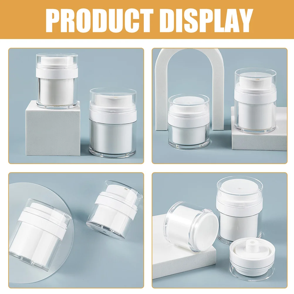 

2 pcs Airless Cream Bottle Vacuum Portable Small Makeup Jar Refillable Travel Dispenser Skincare Container Lightweight Plastic