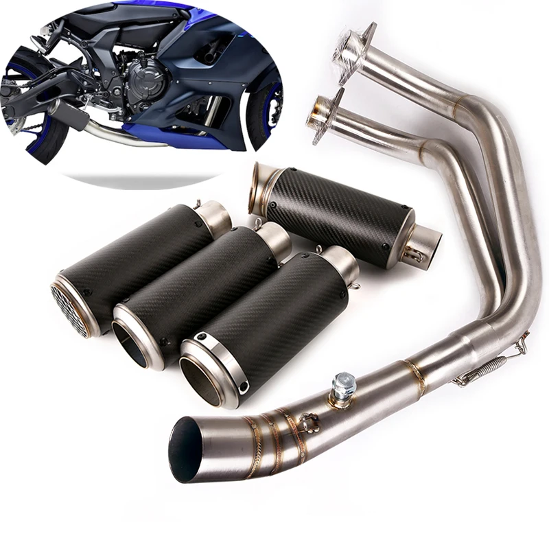 

For Yamaha MT-07 FZ07 XSR700 FJ07 2014-2023 Full Exhaust System Header Mid Link Pipe 51mm Muffler Real Carbon Fiber Escape