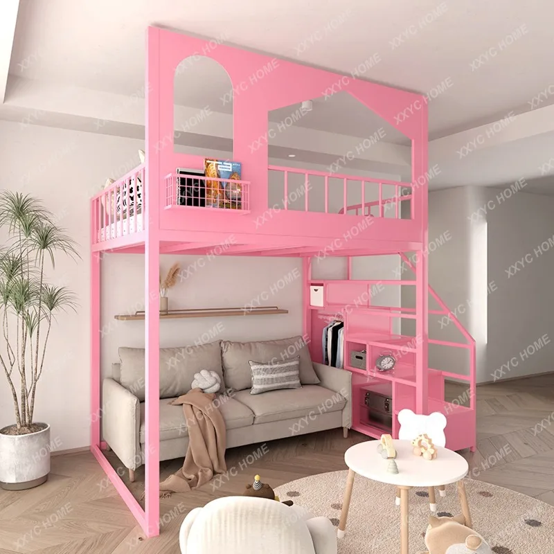 HHHHWrought Iron Loft Elevated Bed Small Apartment Empty Single Upper Floor High And Low Tree House Castle Duplex Second Floor