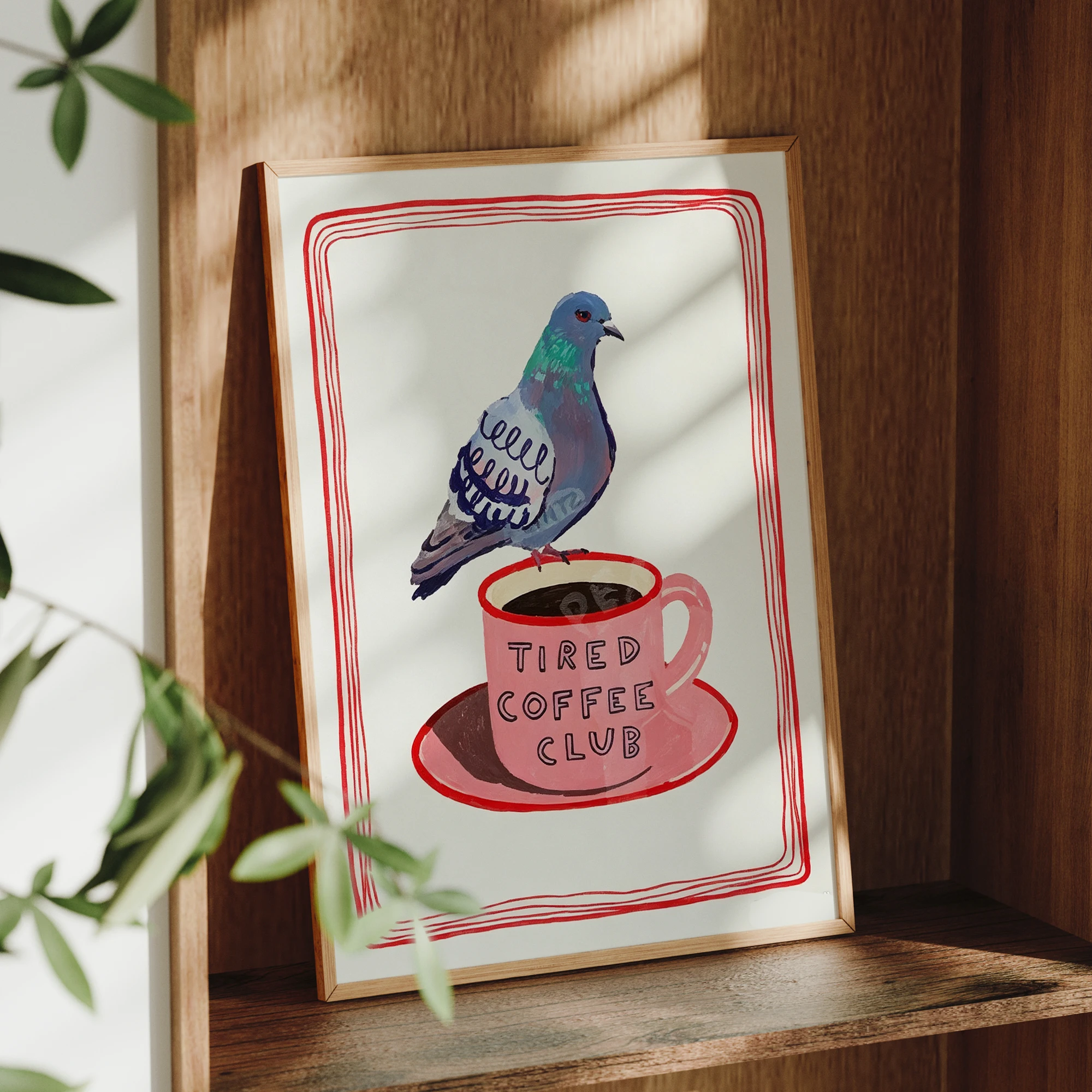 Modern Tired Coffee Club Pigeon On Coffee CupWall Art Print Canvas Painting Poster Picture For Bedroom,Living Room Home Decor