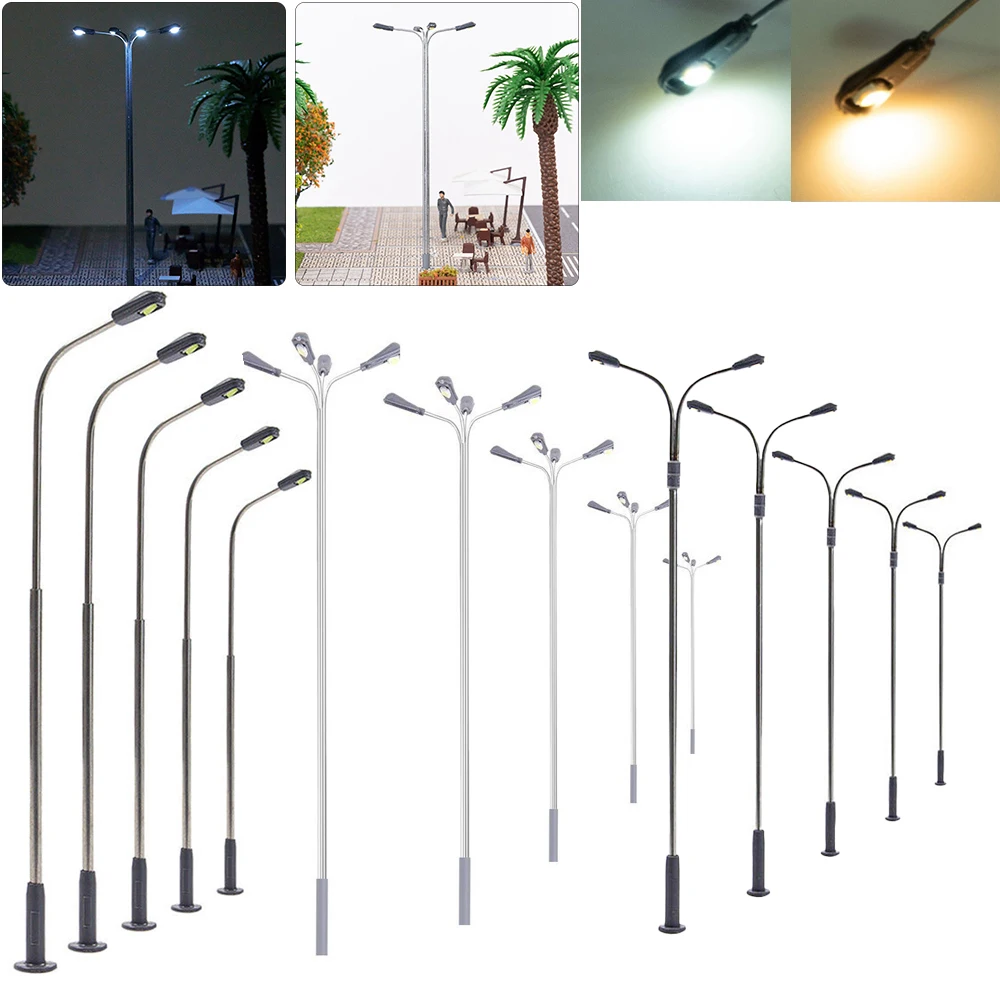 5pcs Model Railway Scale 1:100 Height 11cm Single-head/Two-heads/Four-heads Warm White/White Lamp Street Lights