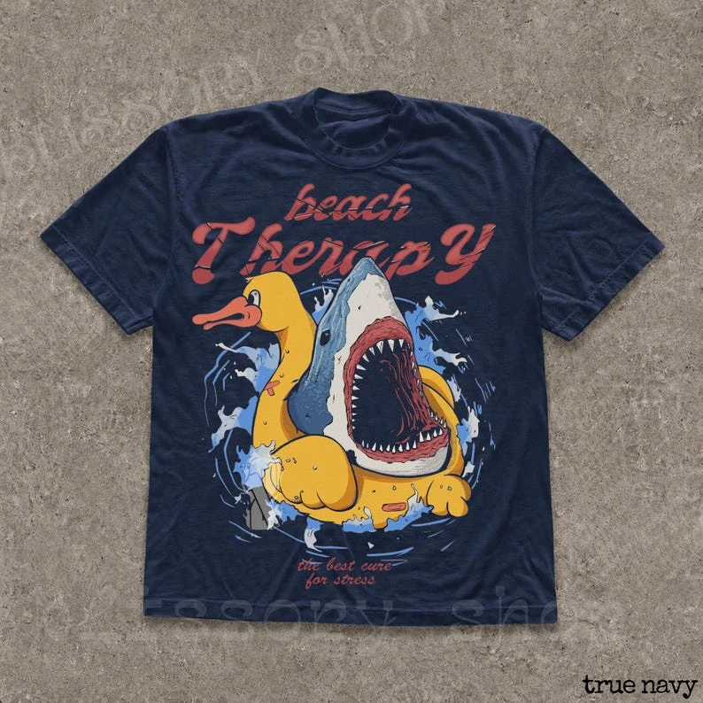 Beach Therapy Print T-shirt Oversized Unisex Cotton Streetwear Trendy Casual Loose Vintage Loose Short Sleeves Breathable soft