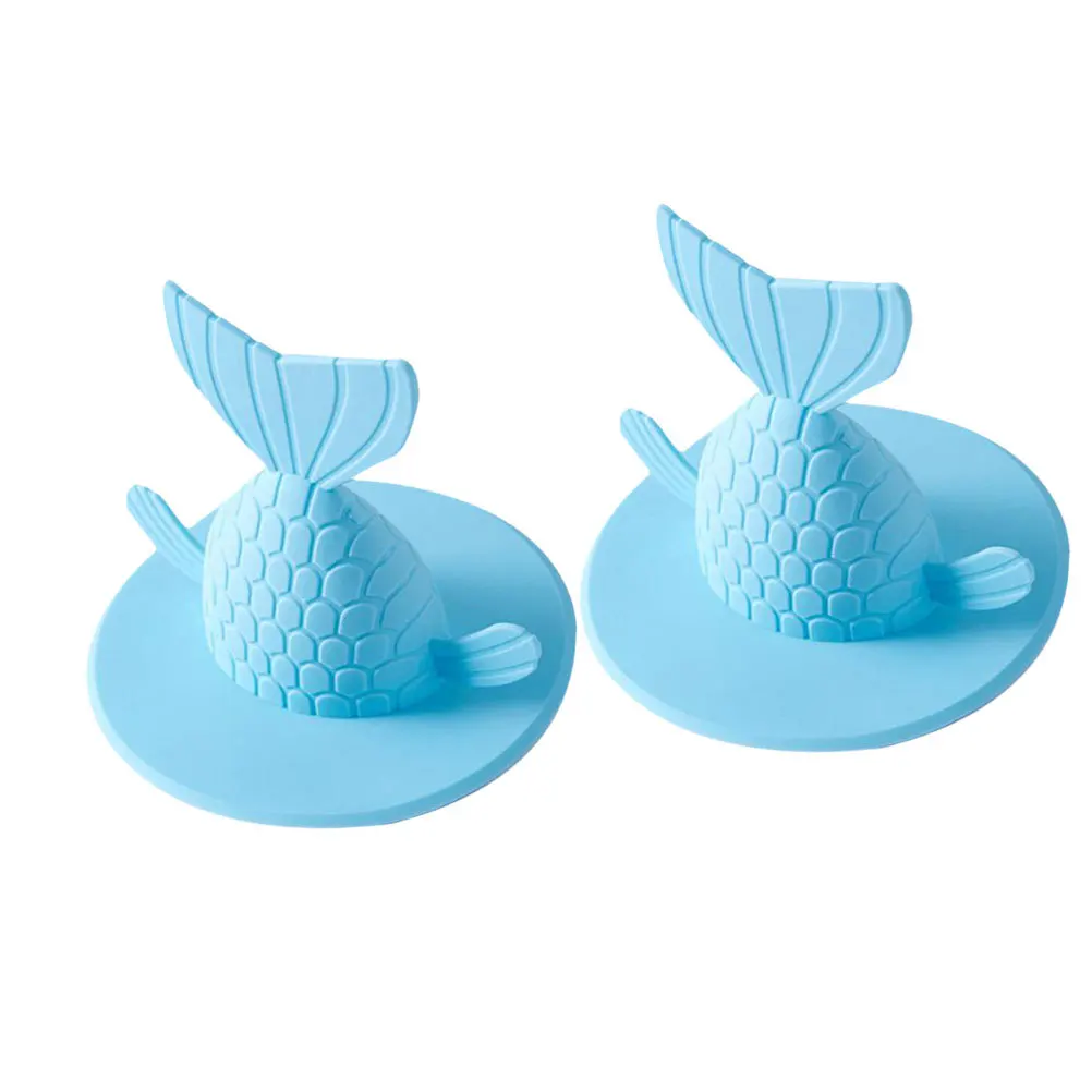 2 قطعة غطاء بالوعة استنزاف الأرض الأزرق ذيل السمكة شكل قوي شفط بالوعة التوصيل للمطبخ الحمام مزيل العرق مصفاة سدادة الوسادة