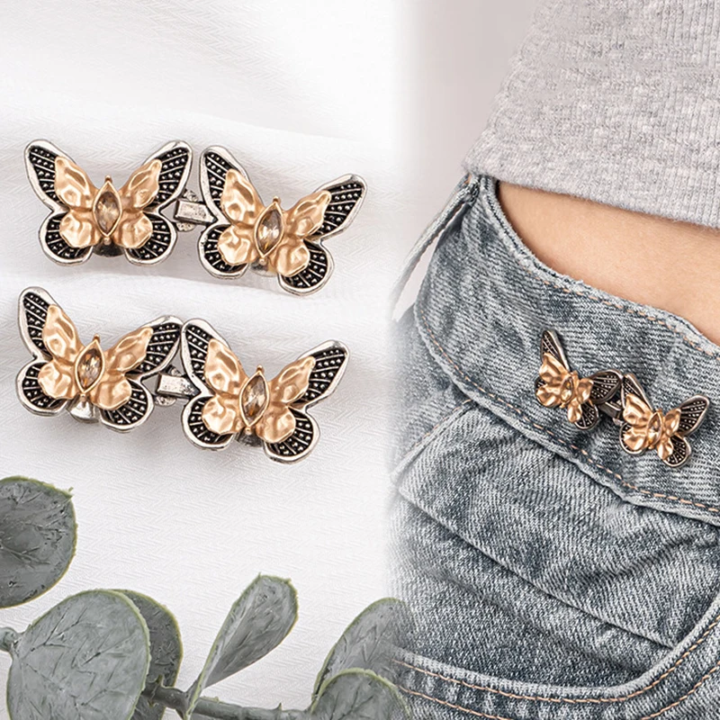 1Pair Butterfly Waist Buckle For Women Skirt Jeans Adjustable Waist Clip Waist-narrowing Buttons Metal Pins Clothing Accessories