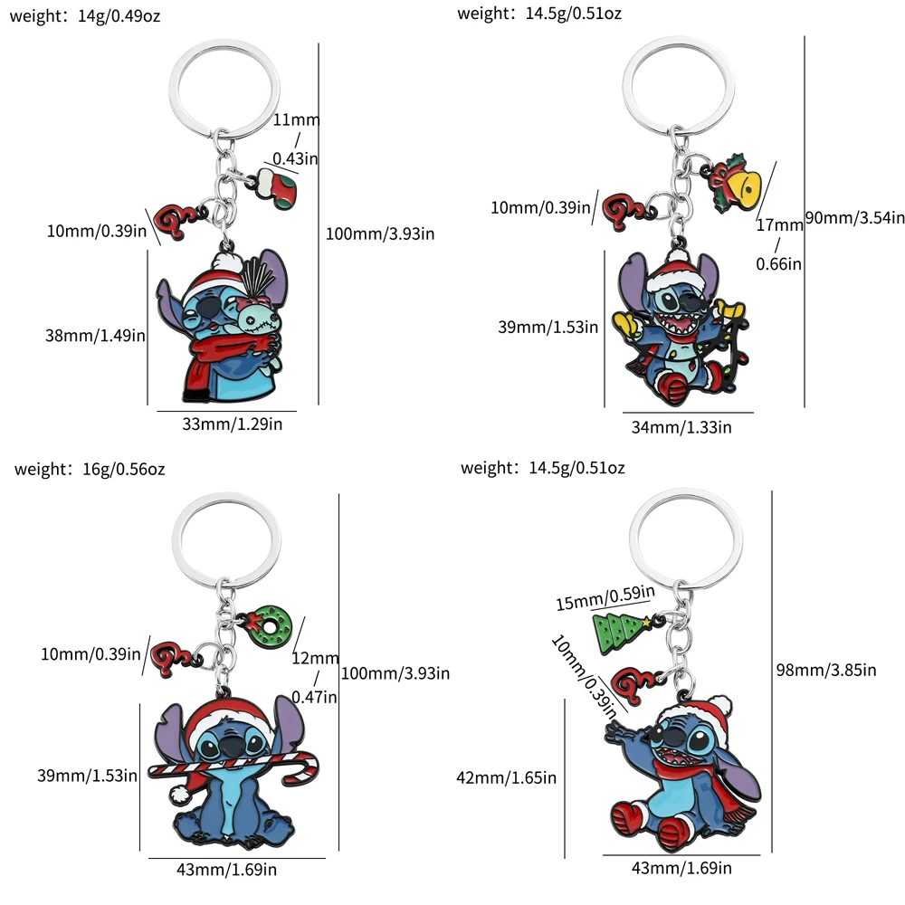 LLavero de Metal de punto de Navidad, llavero con colgante esmaltado de dibujos animados de Lilo & Stitch para bolso, llaveros de adorno, llavero de coche