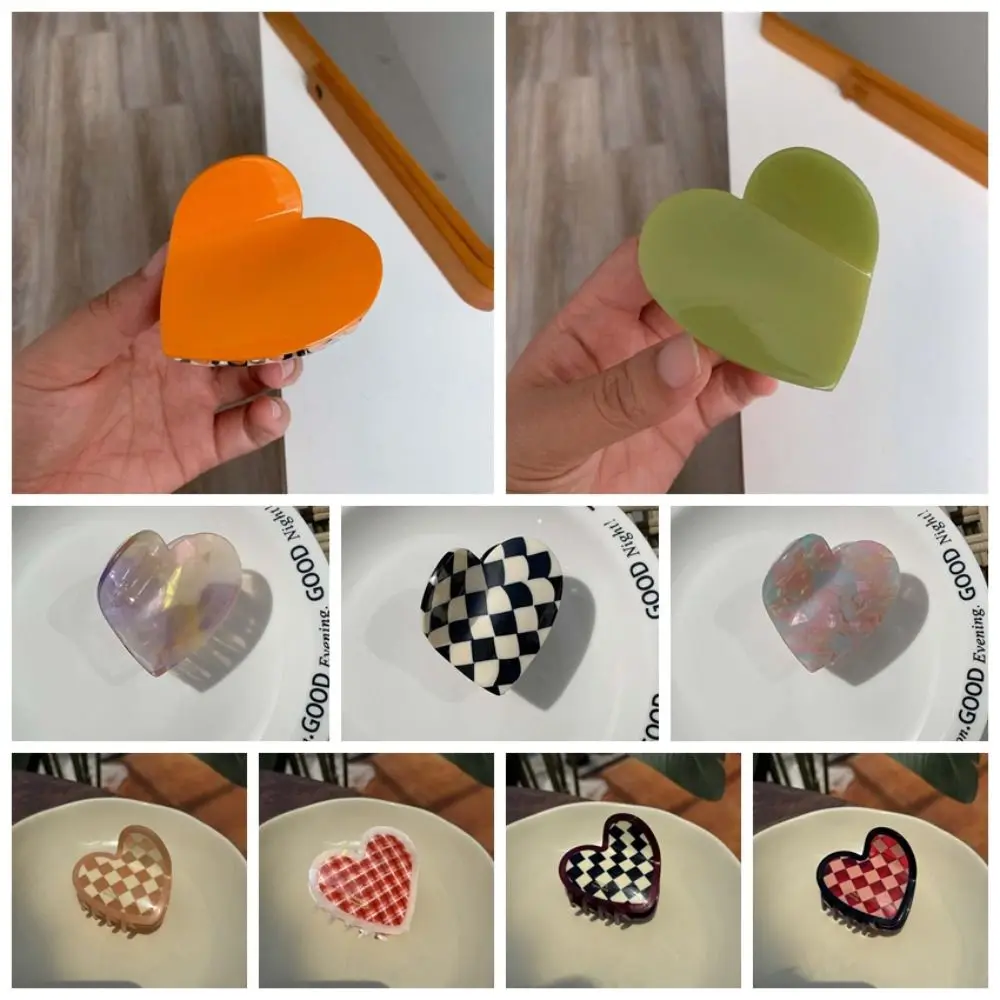 Hair Clip Elegant Heart Shark Clip Korean Style Solid Color Acetic Acid Hair Claw Acrylic Headwear Plaid Hair Claw Party