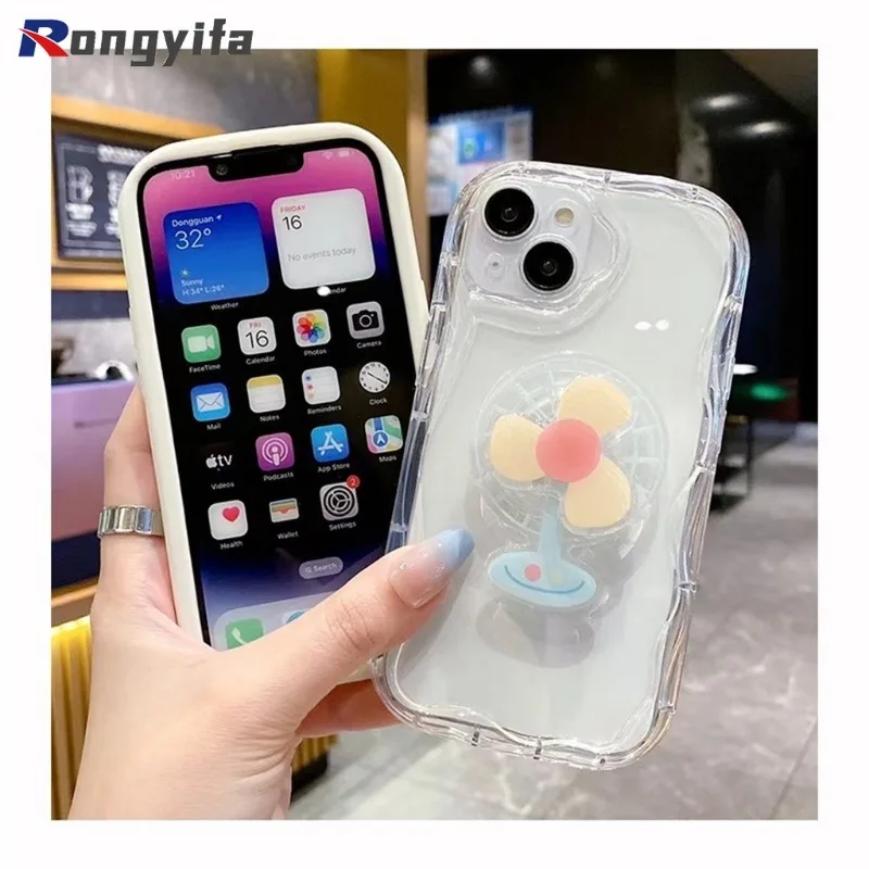 Voor Samsung Galaxy S23 S22 S21 Ultra Plus S21 S20 Fe S23 S22 S21 + J7 J2 Grand Prime Cute Cream Fan Stand Houder Telefoonhoesje