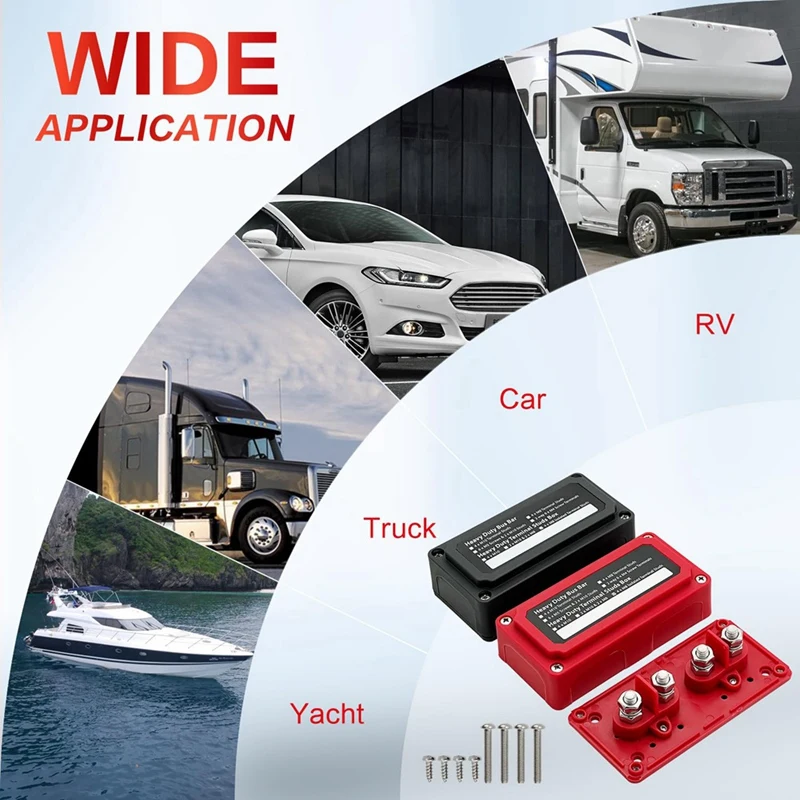 300A Bus Bar Power Distribution Block Heavy Duty Module Design 12-48V DC Busbar Box Kit With 4 X M8(5/16Inch) Terminal Studs Kit