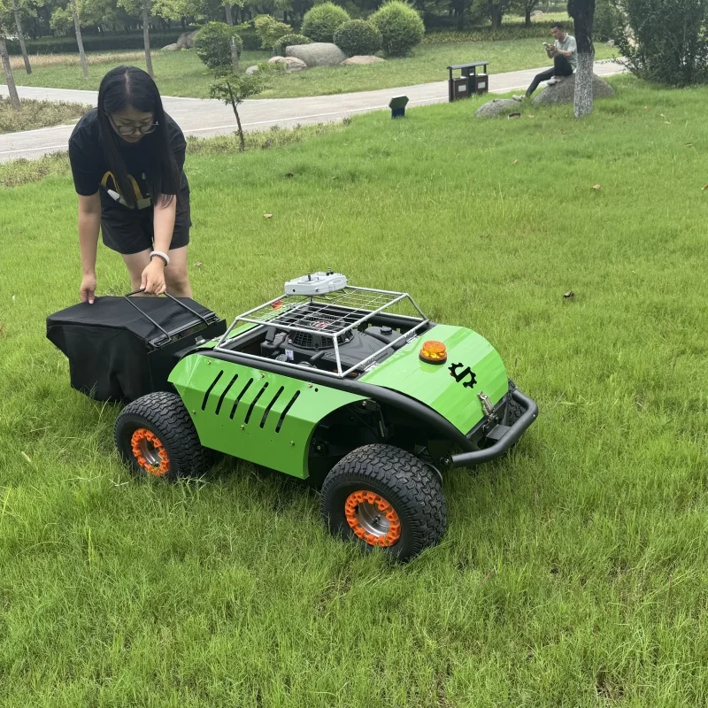Customized Large Grass Box Anti-Slip Lawn Tires IP54 Water Resistant MS500W Wheeled Remote Lawn Mowing Robot For Family Villa Ya