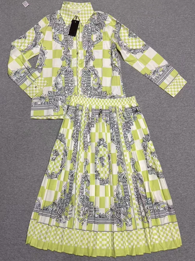 

Элегантная однобортная куртка-рубашка с длинными рукавами и принтом, весенняя женская новая юбка А-образной формы с высокой талией, состоящая из двух частей, темпераментный костюм