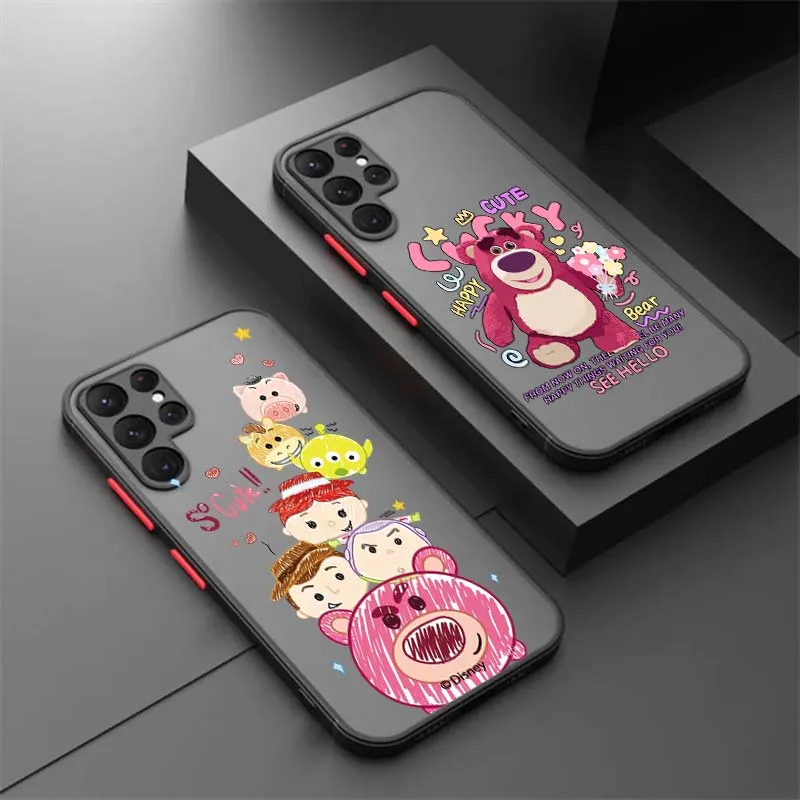

Disney Strawberry Bear Cute For Samsung Galaxy S25 S24 S23 S22 S21 S20 S10 S9 Ultra Plus FE 5G Frosted Translucent Phone Case