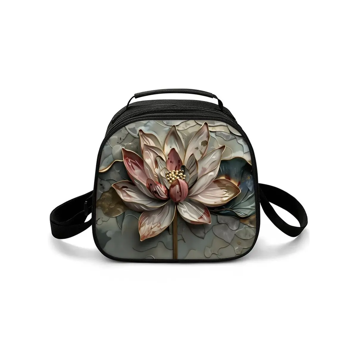 Blumen-Schulterriemen Runde Lunchbox für Jungen und Mädchen Beste Geschenke 2D Flache Cartoon-Schul-Bento-Lunchbox-Tasche für Kinder