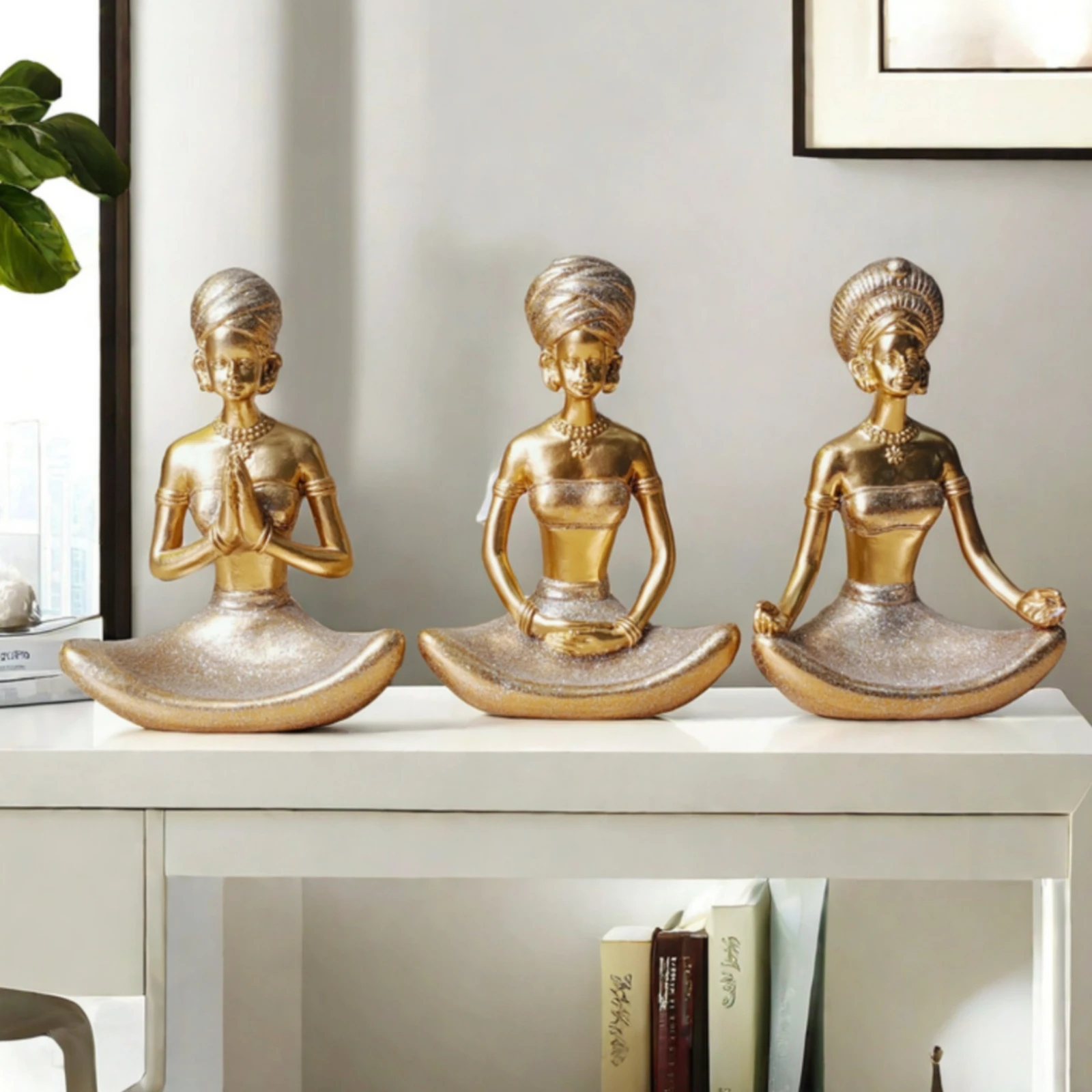 Yogic Statue with Crescent Base Metal-Like Yogic Figurine Meditation Statue Gold Meditation Statues Handmade-Look for Yogis