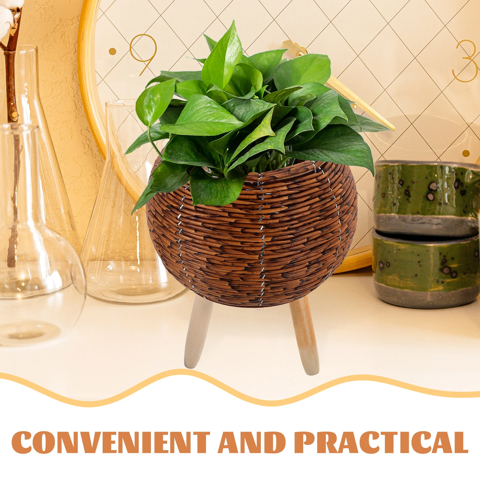 

Woven Planter Basket For Indoor Plants Rustic Style Storage Basket Household Decorative Flower Container Multi-Purpose Plant