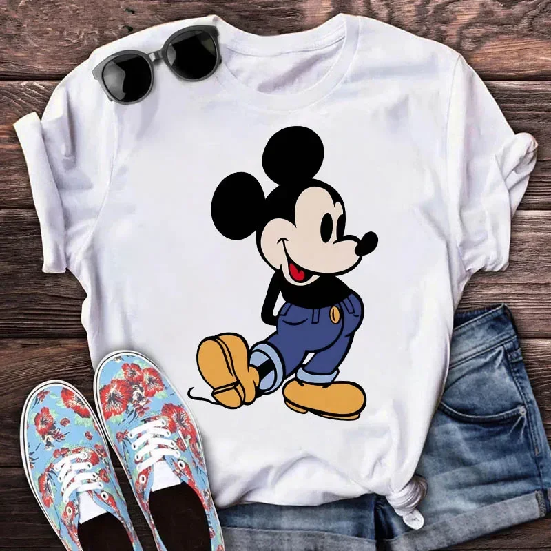 Kawaii Cartoon Women T-shirt Mickey Mouse Print Clothes 2025 Summer Clothing Funny Streetwear Short Sleeves T Shirts Y2k Tops