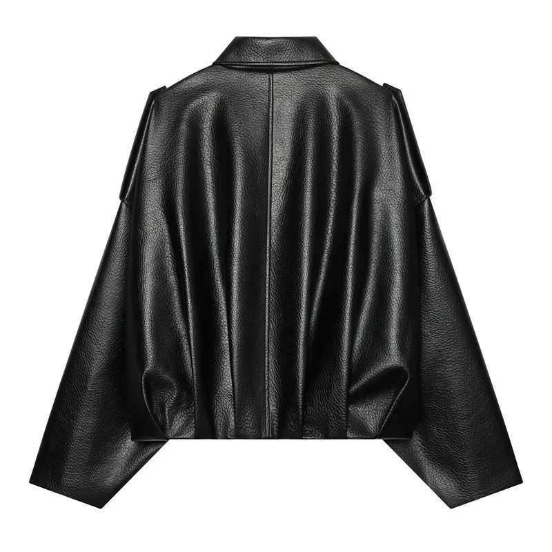 Guobioziy Women's Jacket 2026 Fall New Fashion Simple Versatile Long Sleeve Stand Collar Leather-Look Belted Pilot Jacket