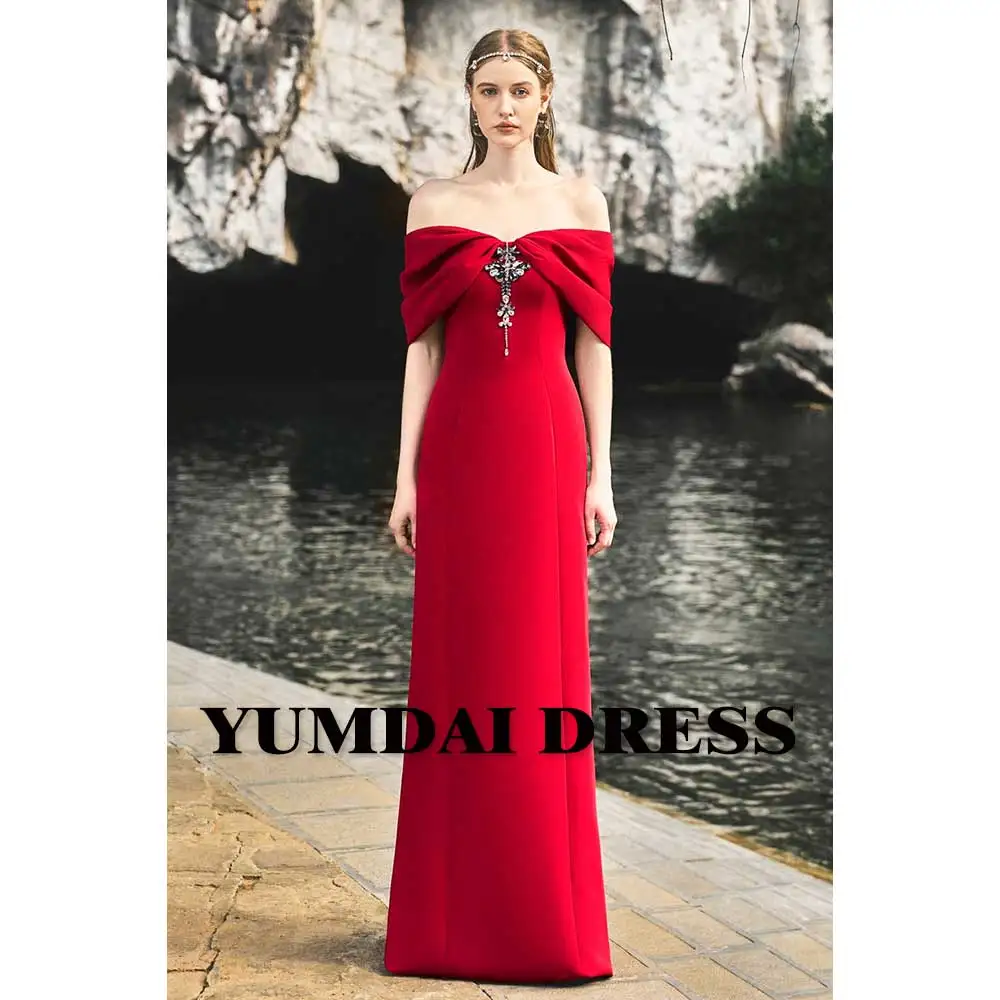 YUMDAI Burgundy Rhinestone Luxury Women's Party One Shoulder Dress High-End Formal Stage Evening Gown Haute Customized Long Gown