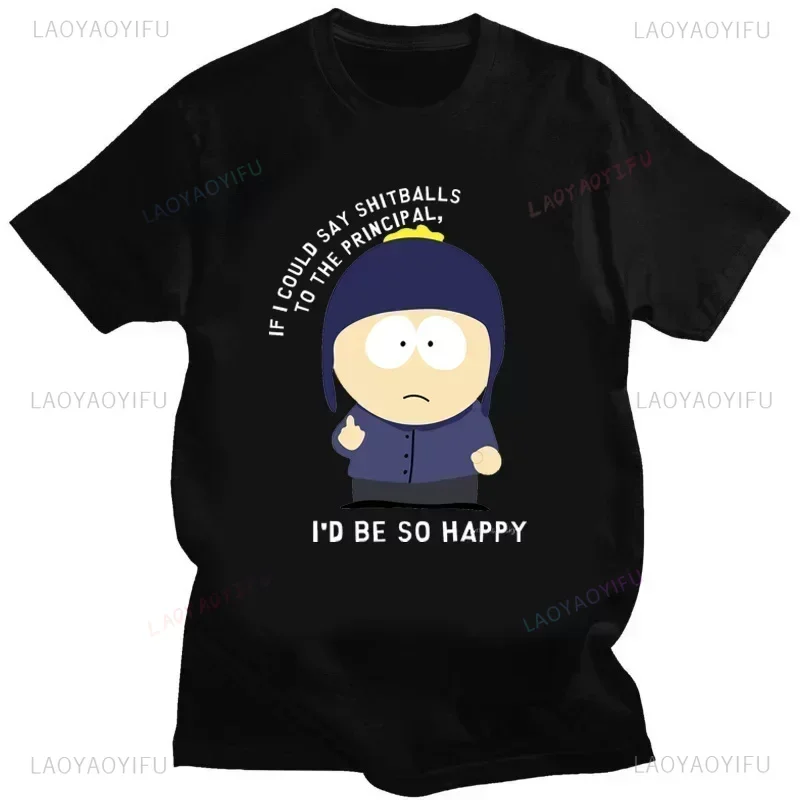 Funny Printed T-shirt Cartoon Eat My Ass S-South Park Anime Men Summer Vintage Humor T Shirt Women Kawaii Comics Clothes