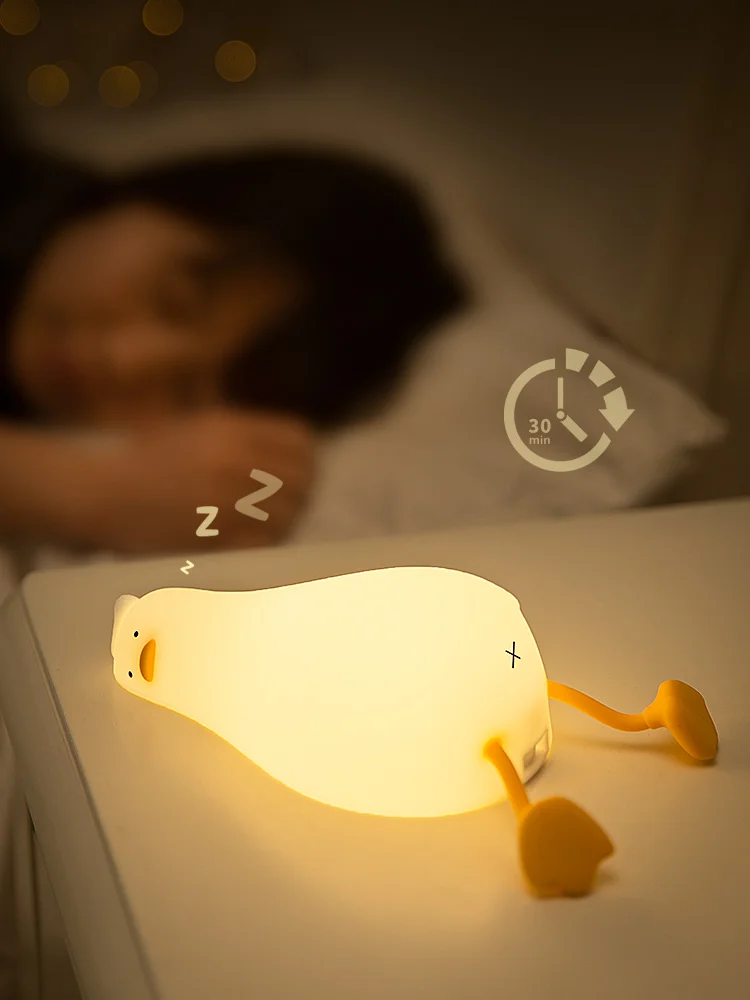 Lying Flat Duck Night Light Silicone Dimmable Nightlight Rechargeable Bedside Touch Lamp for Breastfeeding Kawaii Room