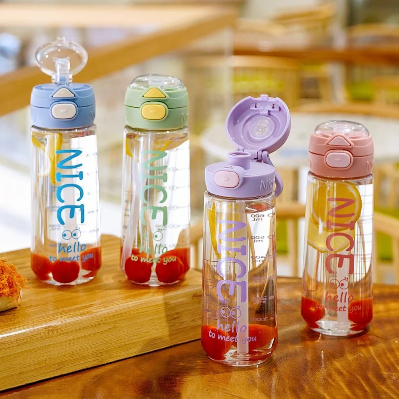 

Large Capacity High-Appearance Student Straw Water Cup Shatterproof Portable Handheld Plastic Cup Double Spout Kids School Cup