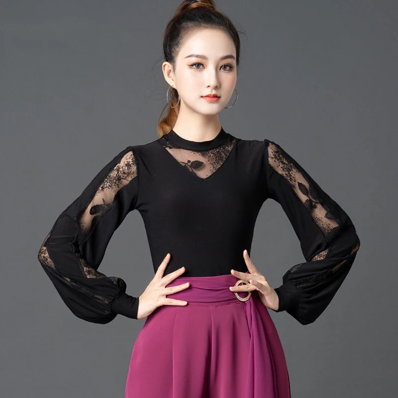 

Ballroom Dance Tops Women Lace Stitching Waltz Dancing Clothes ChaCha Rumba Practice Dancewear Tango Latin Dance Bodysuit YS4441