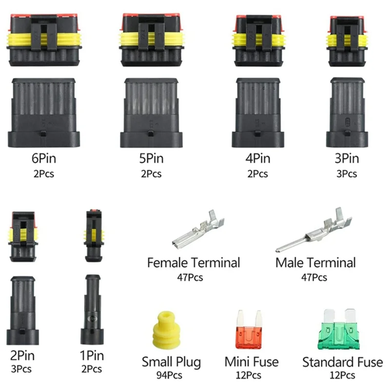 240PCS 1-6 Pin Car Electrical Connectors Wire Block Clamp Terminal Cable HID Wire Connector Terminal for Scooter Truck