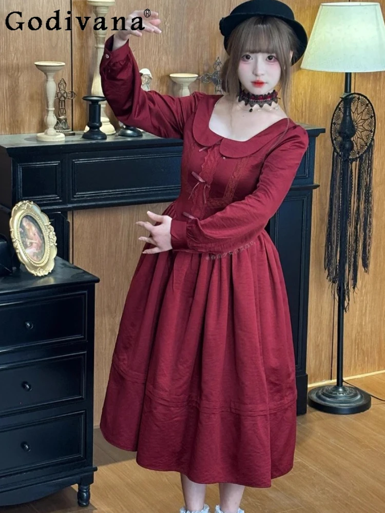 Robe de princesse à manches longues et col Peter Pan pour femmes, 3XL, taille haute, ligne a, mode polyvalente, robes de réduction de l'âge, automne