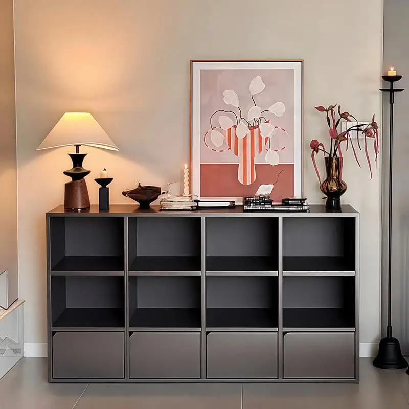Nordic style bookshelf floor-to-ceiling integrated retro porch cabinet living room High Quality