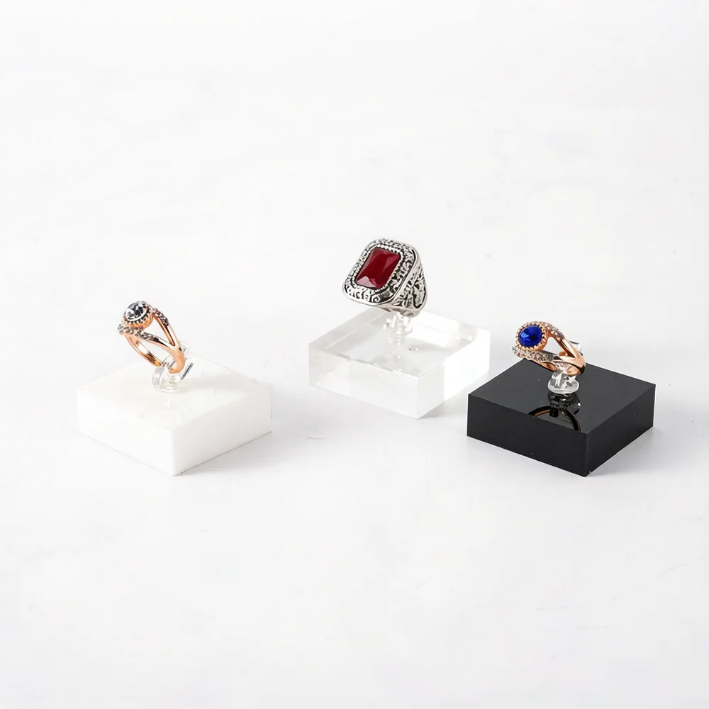 2 pieces Square Acrylic Ring Display Stand 4X4X1 5cm Jewelry Storage Rack Desktop Organizer Jewellery Holder