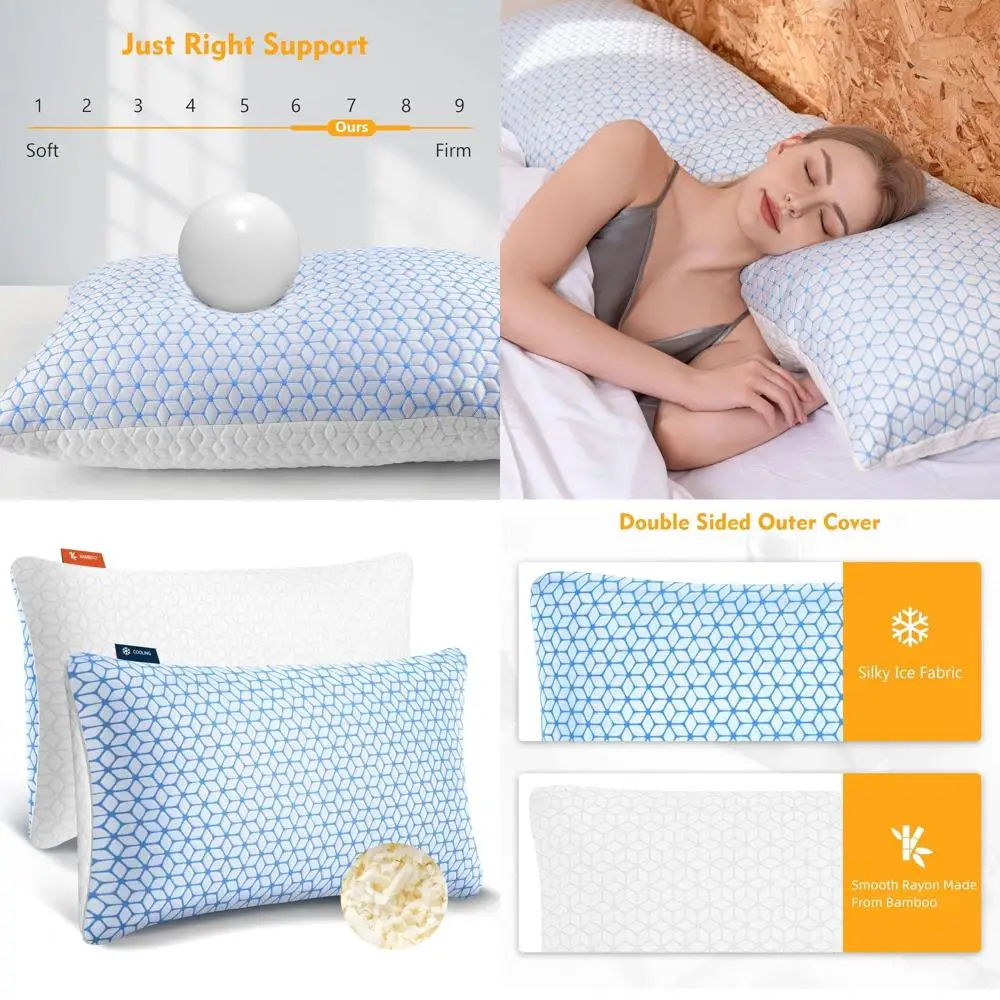 

Комплект из 2 подушек Queen Size с эффектом памяти, охлаждающие, с жесткой поддержкой, для сна на боку, спине и животе