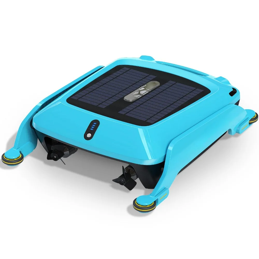 Automatic Pool Robot Cordless Solar Powered Pool Skimmer Cleaner for Pool Surface with Dual Charging Options