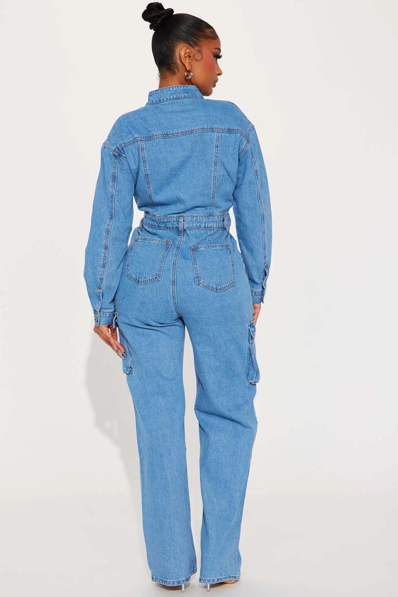 Fall Women's Fashion Denim Jumpsuit Comfortable Casual Loose Mid-Waist Commuter Ladies Solid Color Jumpsuit Pants