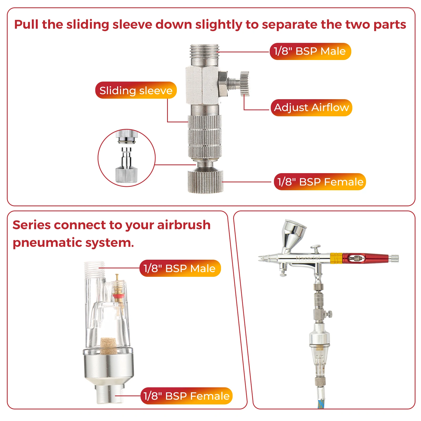 Nasedal Airbrush Gravity Dual-action Spray Gun 9cc Airbrush Paint Nail Makeup Paint Tattoo Art DIY Tool 0.2mm/0.3mm/0.5mm