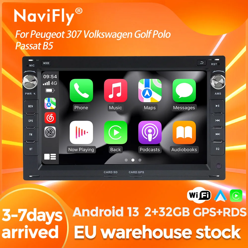 Android 13 Auto Wireless CarPlay Radio For Peugeot 307 VW Golf Polo Passat B5 MK5 Bora MK4 MK3 Auto Media RDS Video Player